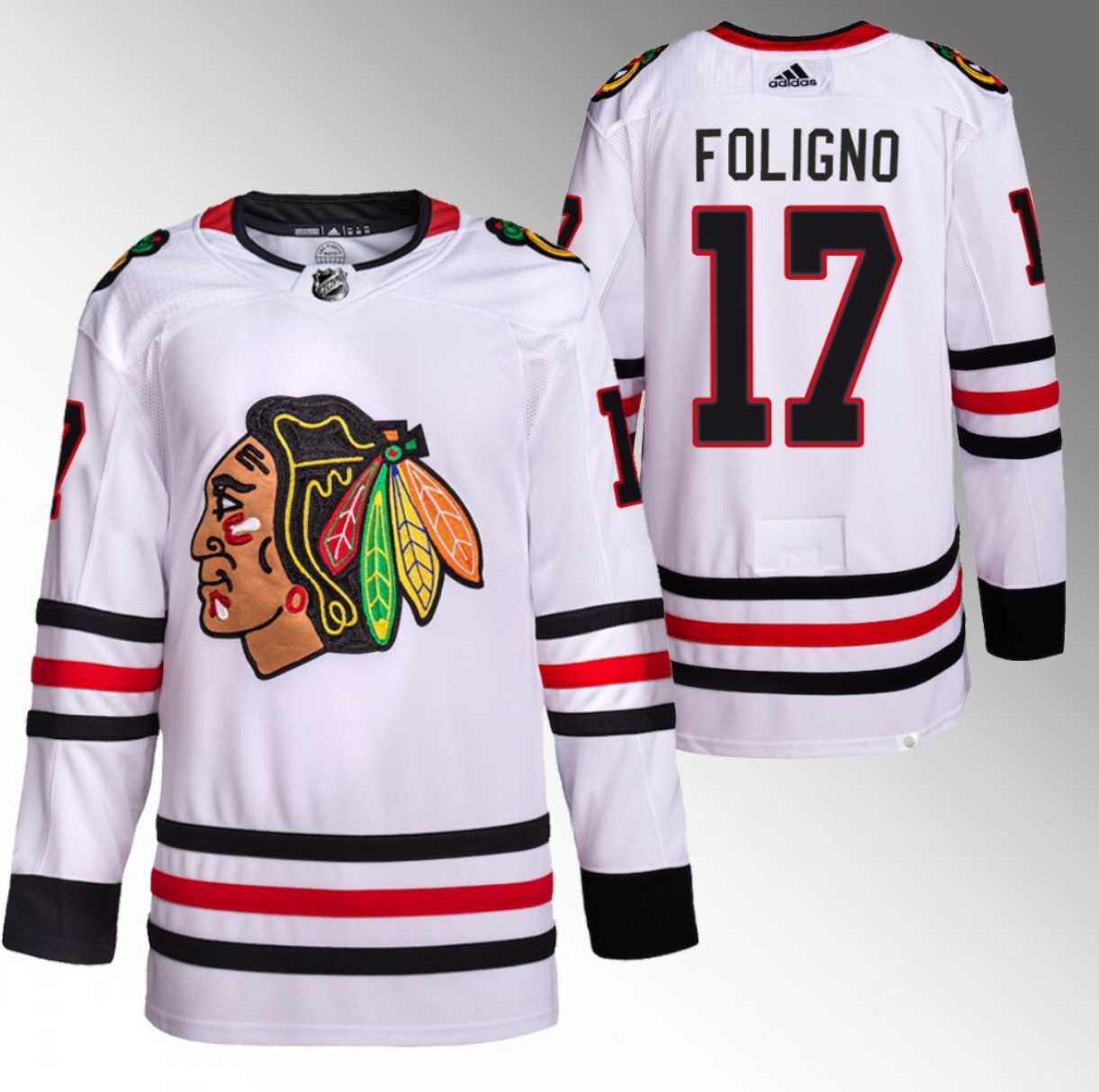 Mens Chicago Blackhawks #17 Nick Foligno White Stitched Hockey Jersey->chicago blackhawks->NHL Jersey